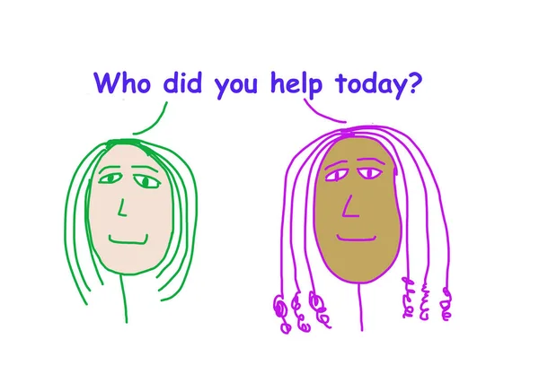 Color Cartoon Two Ethnically Diverse Women Asking Who Did You — Stock Photo, Image