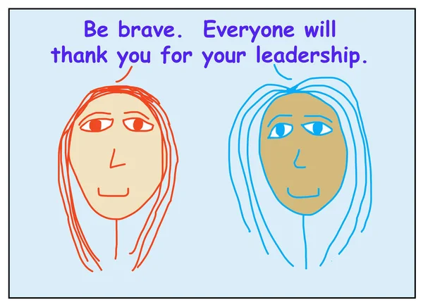 Kolorowa Kreskówka Dwóch Zróżnicowanych Etnicznie Kobiet Biznesu Mówi Być Odważny — Zdjęcie stockowe