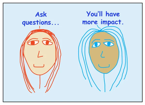 二つの笑顔の色の漫画 民族的に多様なビジネス女性の質問をすると あなたはより多くの影響を持つことになります — ストック写真
