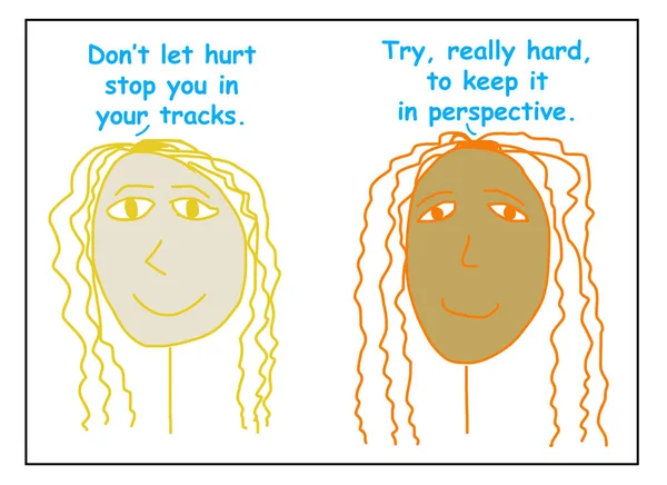Color Cartoon Two Smiling Ethnically Diverse Women Saying Hurt Can — Stock Photo, Image