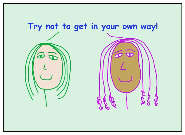 Color Cartoon Two Smiling Ethnically Diverse Women Saying Try Get — Stock Photo, Image