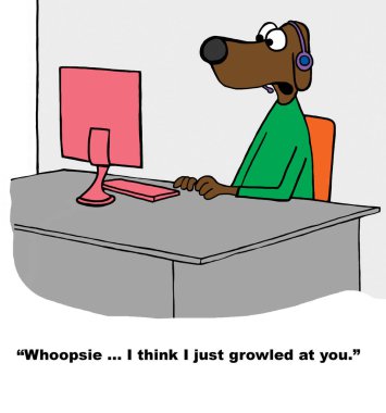 Bir çağrı merkezi köpeğinin renkli karikatürü müşteriden özür dilerken yanlışlıkla hırladı.. 