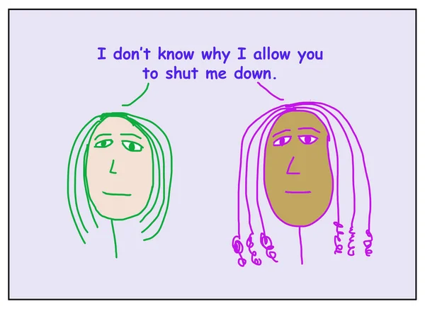 Цветная Карикатура Двух Этнически Разнообразных Женщин Заявляющих Знают Почему Позволяют — стоковое фото