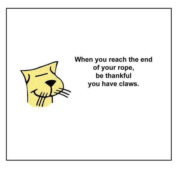 あなたのロープの端に達すると 爪を持っていることを嬉しく思うと述べ笑顔猫の色の漫画 — ストック写真