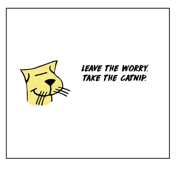 一只笑着的猫的彩色卡通画 它声称要摆脱忧虑 并把猫食带走 — 图库照片