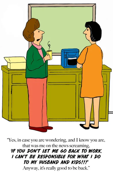 Barva Karikatura Dvou Obchodních Žen Chatování Jeden Uvádí Chce Vrátit — Stock fotografie