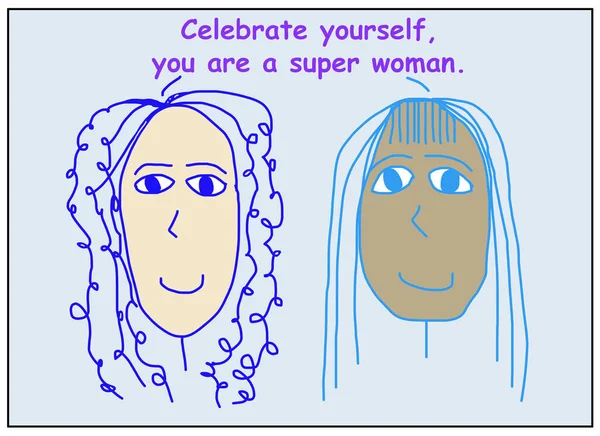 Dibujos Animados Color Que Muestra Dos Mujeres Sonrientes Étnicamente Diversas — Foto de Stock