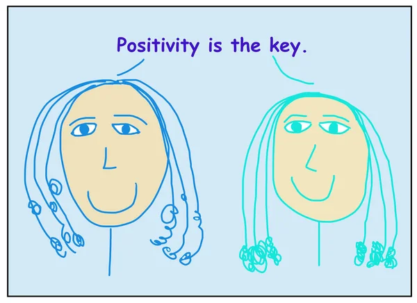 Colore Cartone Animato Due Donne Sorridenti Affermando Positività Chiave — Foto Stock