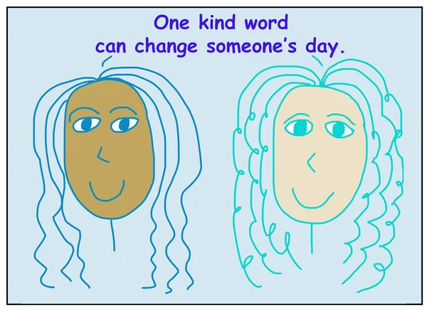 Kolorowa Kreskówka Ukazująca Dwie Uśmiechnięte Zróżnicowane Etnicznie Kobiety Mówiące Jedno — Zdjęcie stockowe