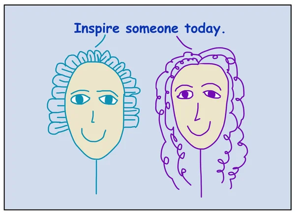 Kolorowa Kreskówka Dwóch Uśmiechniętych Kobiet Które Mówią Inspirować Kogoś Dzisiaj — Zdjęcie stockowe
