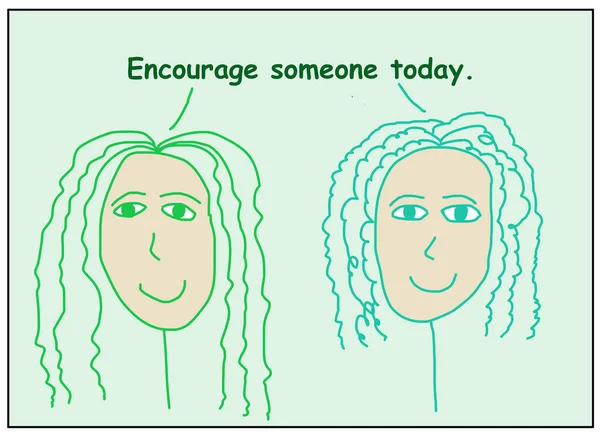 Barva Karikatura Dvou Usmívajících Žen Prohlašuje Povzbudit Někoho Dnes — Stock fotografie