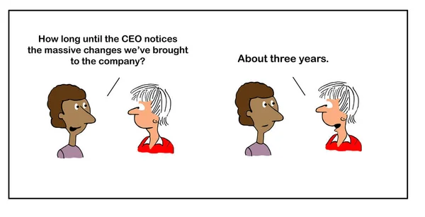 Color Cartoon Woman Executive Tells Another Woman Executive Ceo Notice — Stock Photo, Image