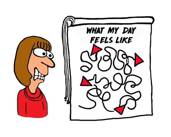 Color Cartoon Frenzied Overwhelmed Woman Whose Day Hectic — Stock Photo, Image