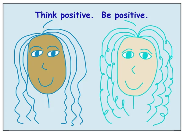 两个微笑的 美丽的 多种族的女人的彩色卡通片说积极的 积极的 — 图库照片