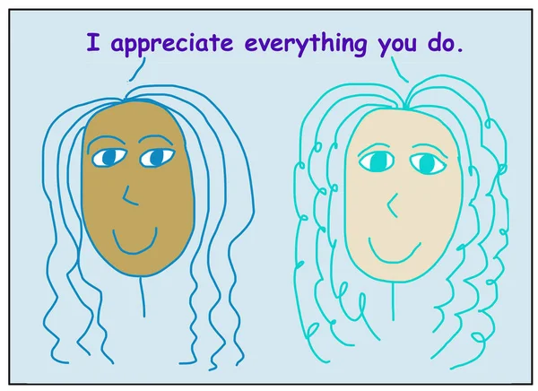 Cartone Animato Colori Due Belle Sorridenti Etnicamente Diverse Donne Affermando — Foto Stock
