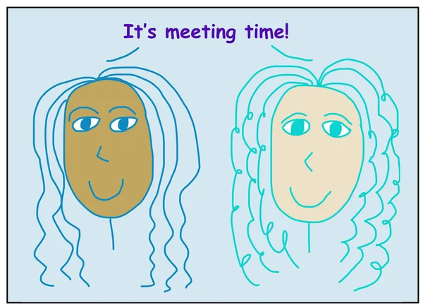 Color Cartoon Two Smiling Beautiful Ethnically Diverse Business Women Stating — Stock Photo, Image