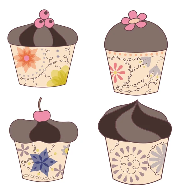 Conjunto de cupcakes de chocolate vintage — Vetor de Stock