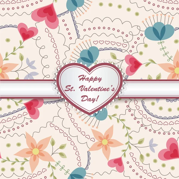 Tarjeta del día de San Valentín feliz con corazón en cinta — Archivo Imágenes Vectoriales