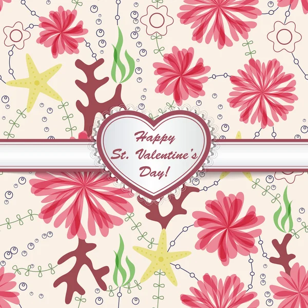 Bonne carte Saint-Valentin avec coeur sur ruban — Image vectorielle