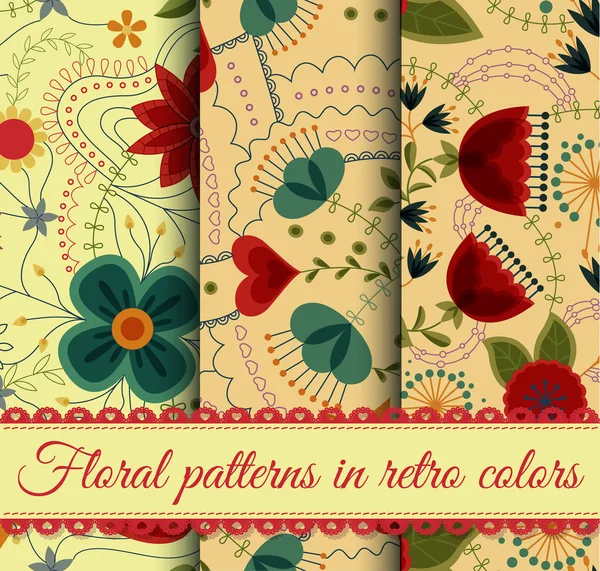 Conjunto de padrões florais retro — Vetor de Stock