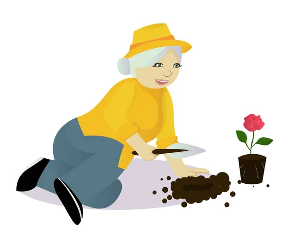 Mamie jardinage isolé — Image vectorielle