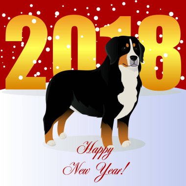 Mutlu yeni yıl kartı Bernese dağ köpeği
