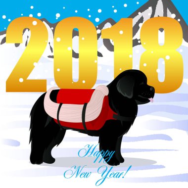 Mutlu yeni yıl kartı ile newfoundland cankurtaran