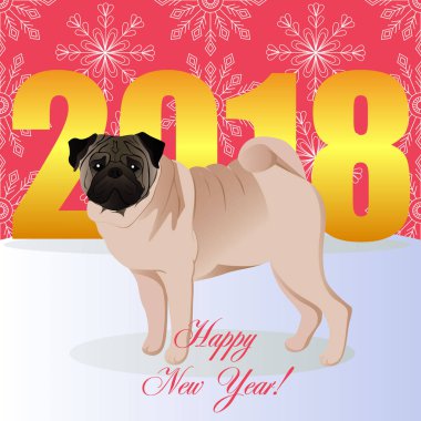 Mutlu yeni yıl kartı ile pug