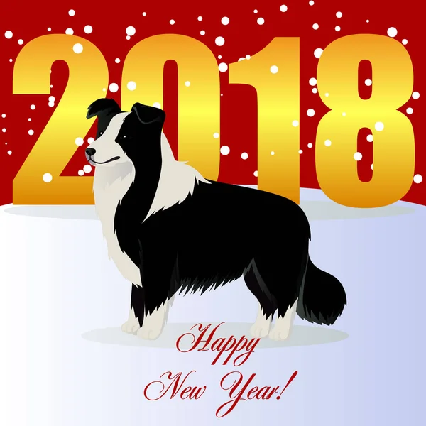 Happy new year card with Border collie — Stock Vector
