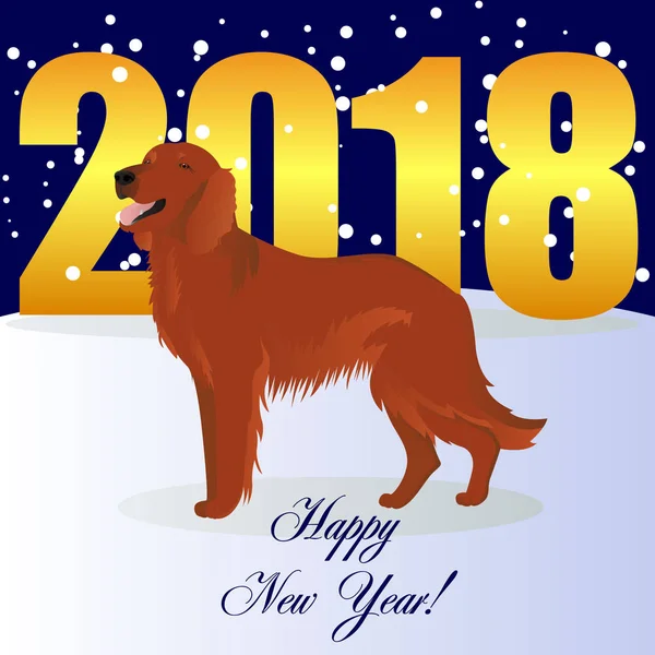 Felice anno nuovo carta con Irish Setter — Vettoriale Stock