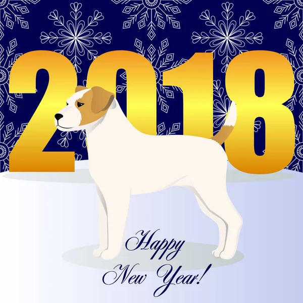 Felice anno nuovo carta con parroco russel terrier — Vettoriale Stock