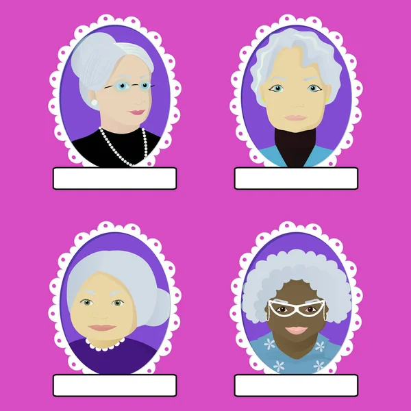 Ensemble de portrait de grand-mère dans un cadre ovale — Image vectorielle