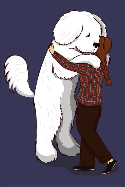 Großer Hund umarmt Frau — Stockvektor