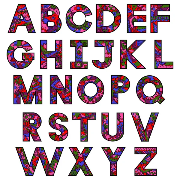 Disegno a mano dipinto alfabeto. Lettere colorate sagome — Vettoriale Stock