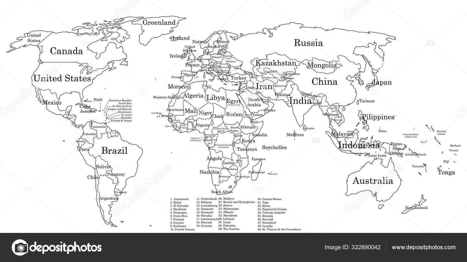 Contour World Map With Countries Names Stock Vector Image By C Marishayu