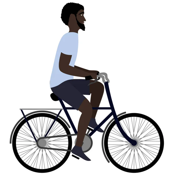 Черный мужчина на велосипеде. Плоская иллюстрация — стоковый вектор