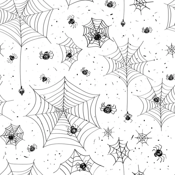 Hand drawing pattern with spiders and web — Stock Vector