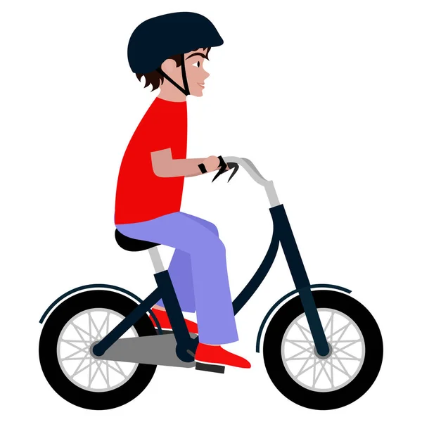 Хлопчик їде на велосипеді плоский стиль картини — стоковий вектор
