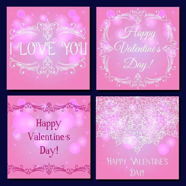 Set of pink square card happy valentines day — Stock Vector