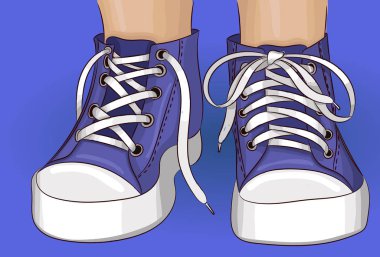 Kids legs in blue sneakers hand drawing