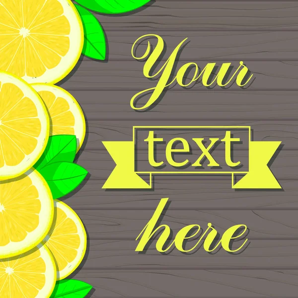Wooden background with lemon slices. Mockup for text Stockillustration