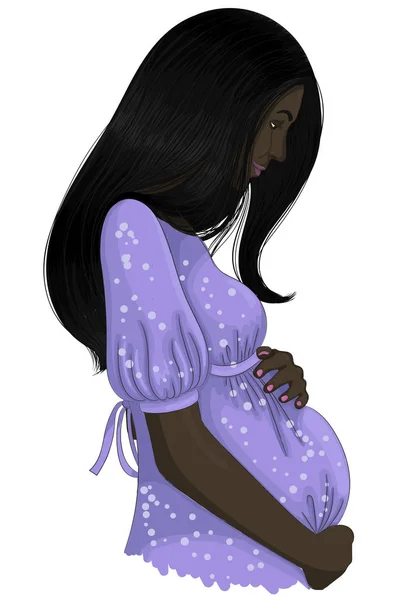 Embarazada negro mujer perfil mano dibujo vector — Archivo Imágenes Vectoriales