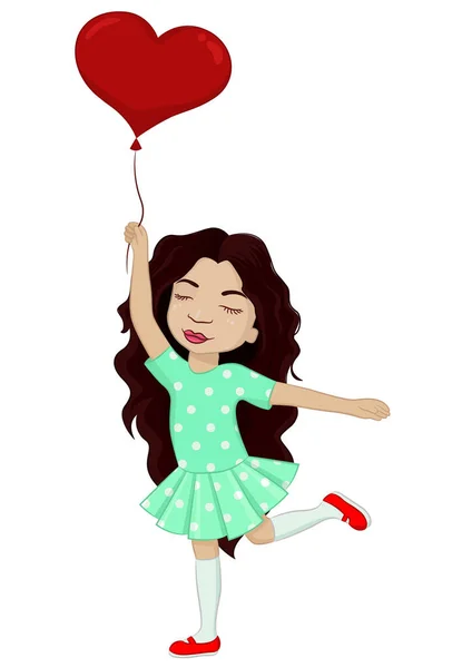 Little girl with heart balloon — Stock Vector