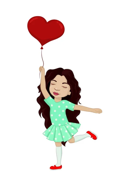 Little girl with heart balloon — Stock Vector