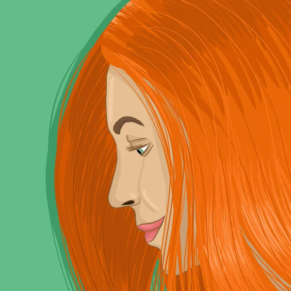 Redhead donna ritratto mano disegno — Vettoriale Stock