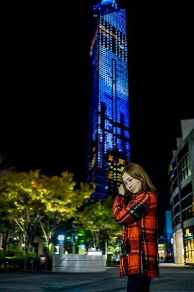 Вежа Фукуока Фукуока Японія Листопад 2019 Вежа Фукуока Вночі Переднього — стокове фото