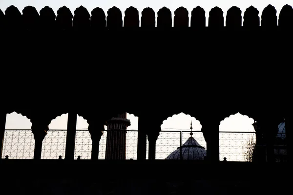 Jama Masjid Külső Falról Old Delhiben Indiában Naplementekor — Stock Fotó