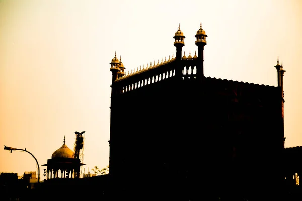 Jama Masjid Von Der Außenmauer Old Delhi Indien Bei Sonnenuntergang — Stockfoto