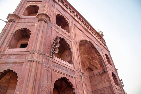Jama Masjid Külső Falról Old Delhiben Indiában Naplementekor — Stock Fotó