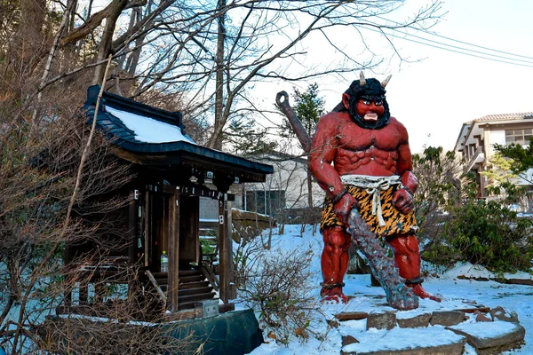 Hokkaido Japonia Grudzień 2019 Gigantyczny Posąg Przed Jigokudani Lub Obszar — Zdjęcie stockowe